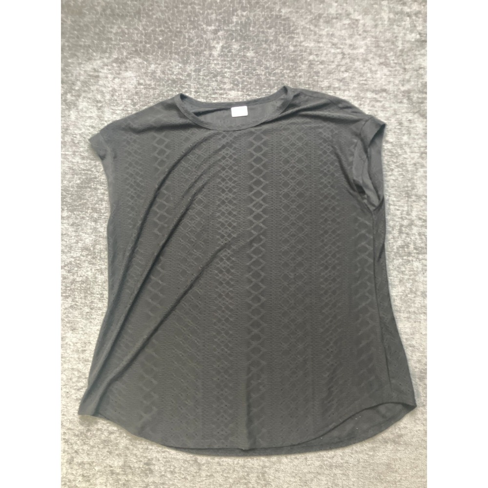 Xieerduo Blouse Top Women XL Black Geometric Eyelet Round Neck Casual Cap Sleeve